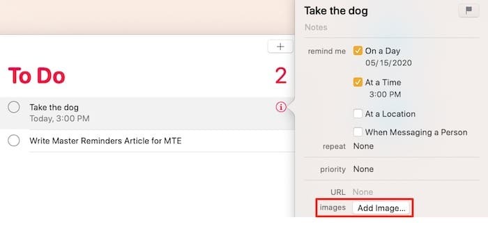 Application de rappels principaux Mac Ajouter une image Application de rappels principaux Mac Ajouter une image