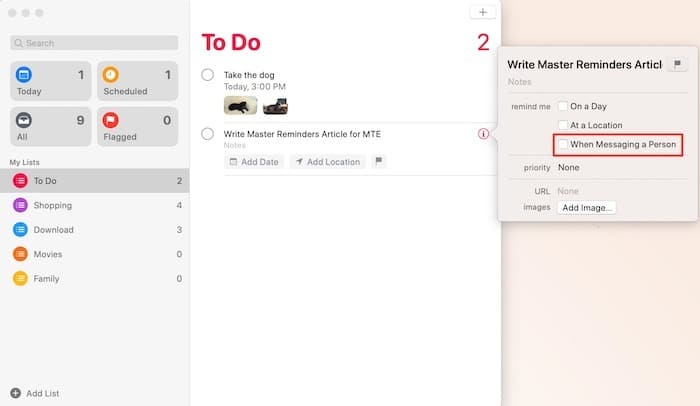 Application de rappels principaux Mac Messagerie Personne Application de rappels principaux Mac Messagerie Personne