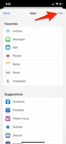 Modifier la feuille de partage iOS