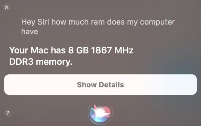Surprenant utilise Siri Mac Ram