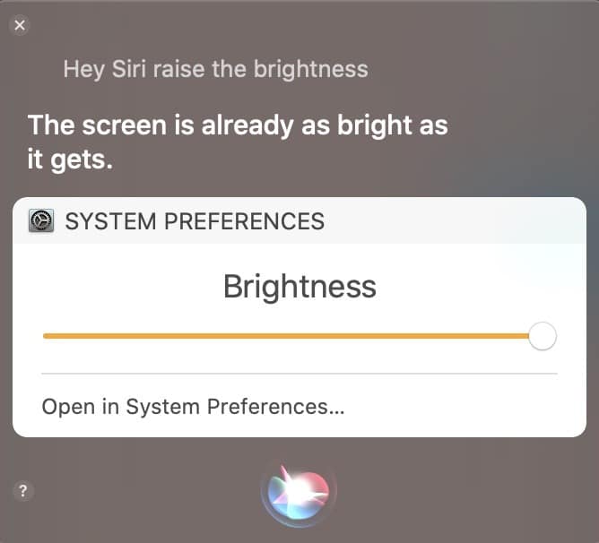 Surprenant utilise la luminosité de Siri Mac