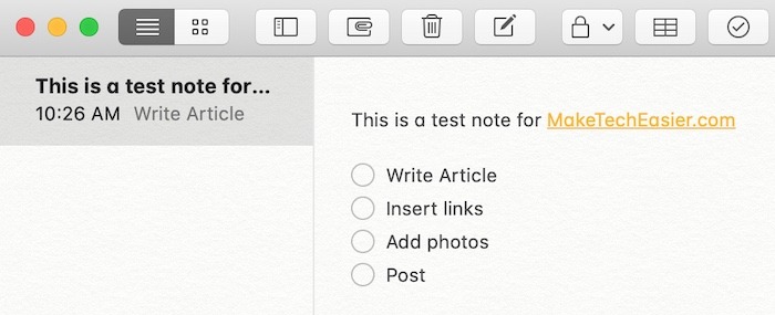 Liste de contrôle de mise en route Notes Mac