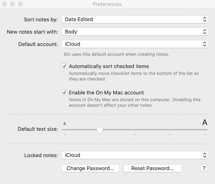 Commencer Notes Mac Changer le mot de passe