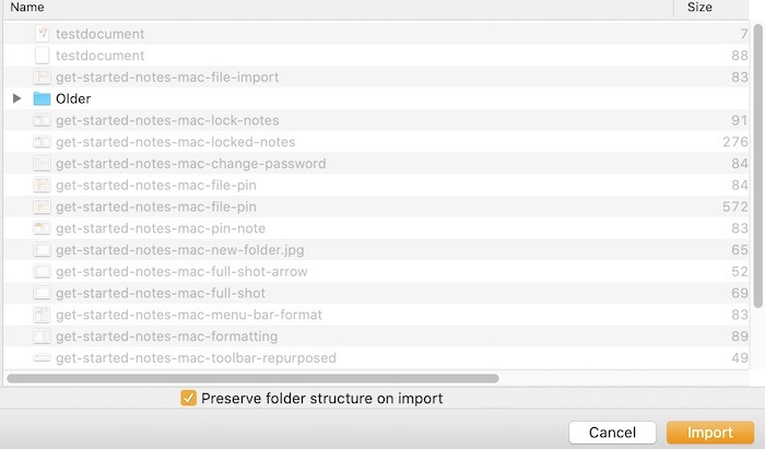 Fichier d'importation Mac Notes