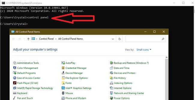 Façons d'ouvrir le panneau de configuration dans Windows 10 Cmd