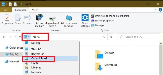 Façons d'ouvrir le panneau de configuration dans Windows 10 ce PC