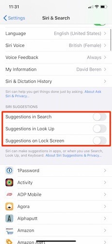 Comment utiliser les suggestions Siri Ios Off