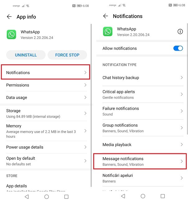 Masquer les notifications Écran de verrouillage Huawei Whatsapp Off