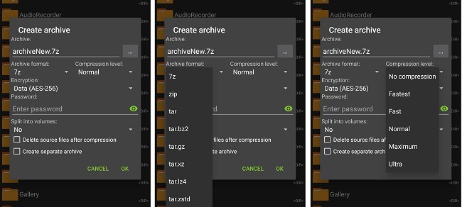 Compresser et extraire des fichiers sur Android avec les options de Zarchiver