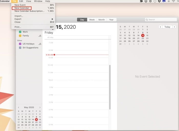 Fichier d'application de calendrier principal Mac Nouveau calendrier