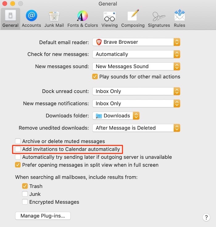 Préférences de l'application de messagerie Master Mac Calendar App