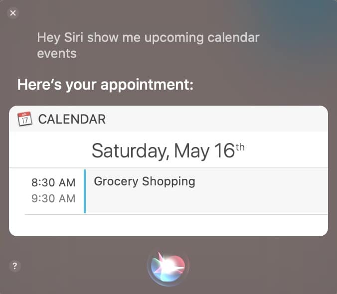 Application de calendrier maître Mac Siri à venir