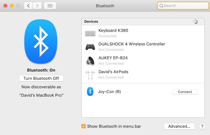 Connectez Joycons aux préférences Bluetooth Mac