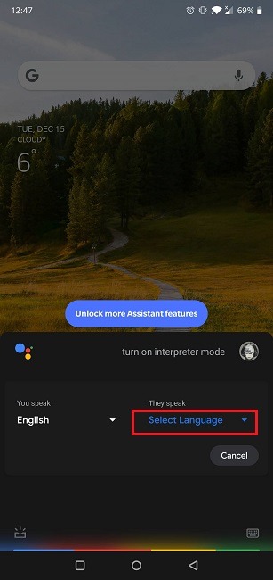 Comment l'interprète de l'assistant Google sélectionne la langue
