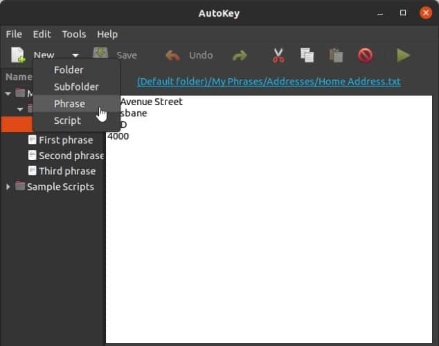 Créer des raccourcis Linux avec Autokey Ajouter une phrase