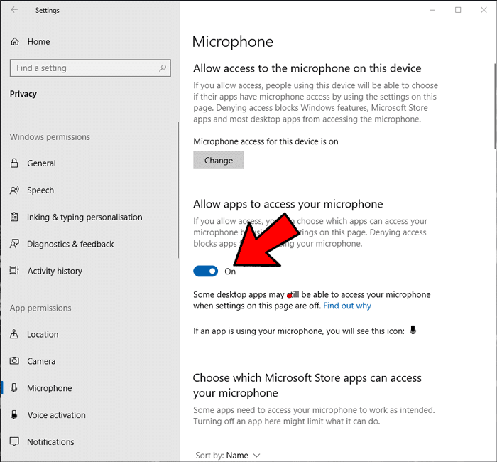 Le microphone ne fonctionne pas Windows Autoriser les applications 2