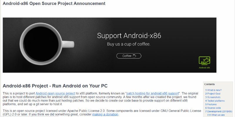 Instantané du site Web Android X86.org