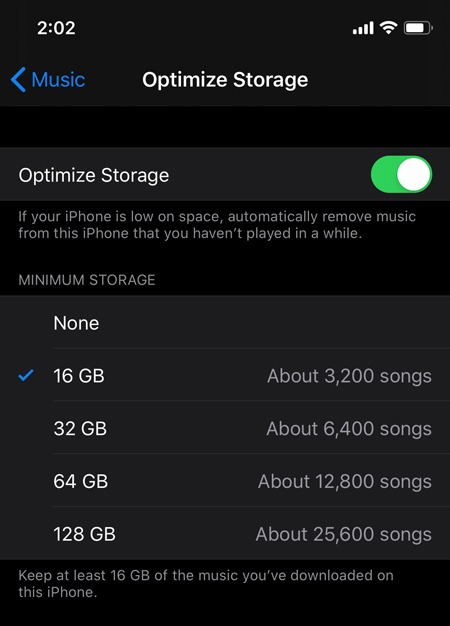 Téléchargements automatiques Apple Music Optimiser le stockage