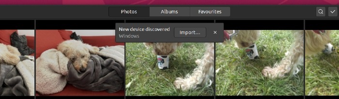 Capture d'écran montrant la boîte de dialogue d'importation pour Gnome Photos.
