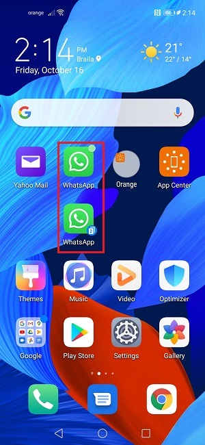 Écran d'accueil des applications jumelles de deux comptes Whatsapp