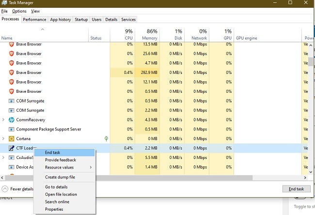 Comment réparer les erreurs du chargeur Ctf dans la tâche de fin de Windows 10