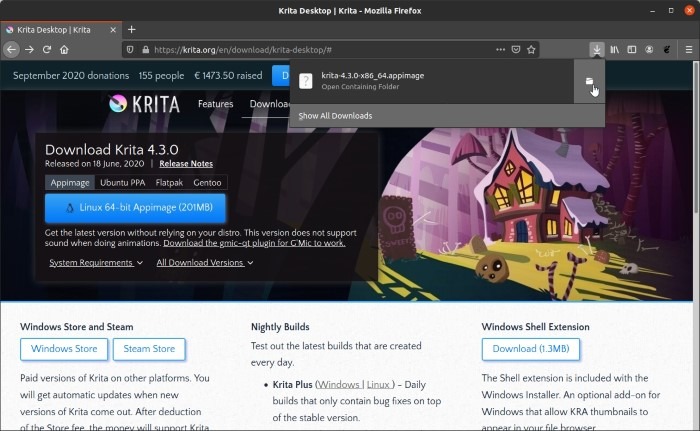 Installer le dernier Krita dans Ubuntu Ouvrir le dossier téléchargé