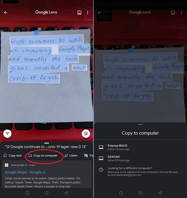 Six autres fonctionnalités de Google Lens Copier du texte sur un ordinateur