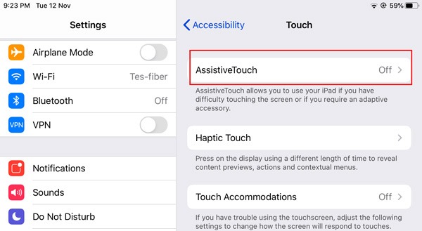 Paramètres tactiles d'assistance de la souris sans fil Ipad