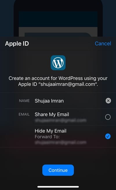 Connectez-vous avec Apple WordPress