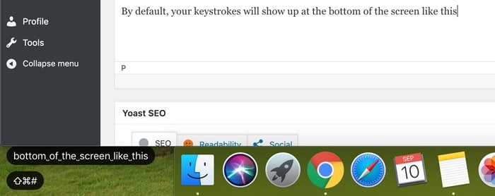Le clavier à l'écran appuie sur Mac Keycastr en bas à gauche