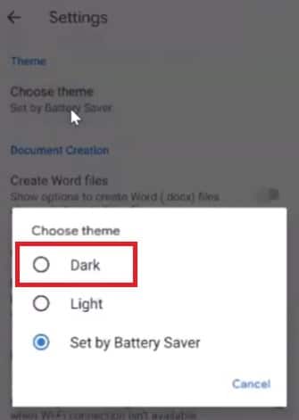 Comment activer le mode sombre de Google Docs sur Android Dark