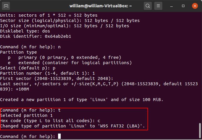 Installer Arch Linux Rpi Première partition de type 1