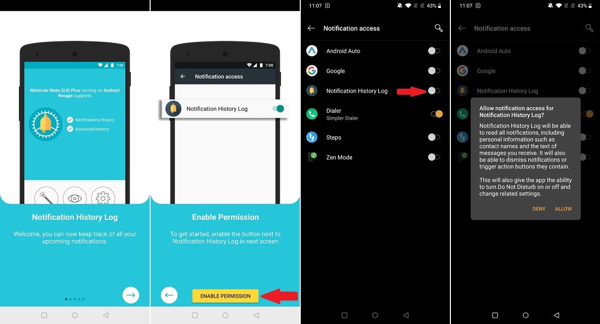 Historique des notifications Autorisation de l'application Android