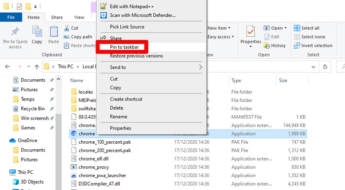 Installer Chromium Windows 10 Pin à la barre des tâches