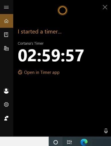 Ensemble de minuterie Cortana d'alarmes Windows10