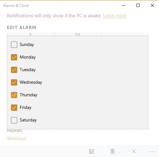 Calendrier des alarmes des minuteries d'alarmes Windows10