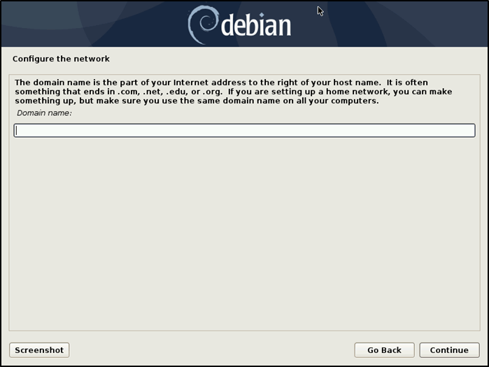 Nom de domaine d'installation de Debian