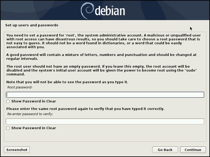 Définir le mot de passe d'installation de Debian