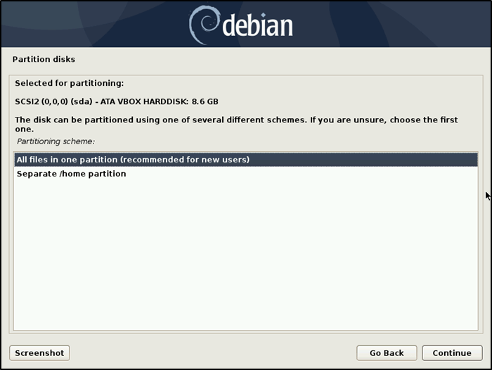 Partition de l'ensemble d'installation Debian
