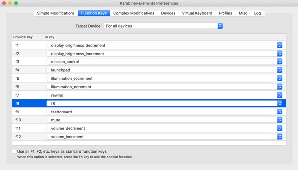 Remapper les touches Fn Mac Select Custom Key