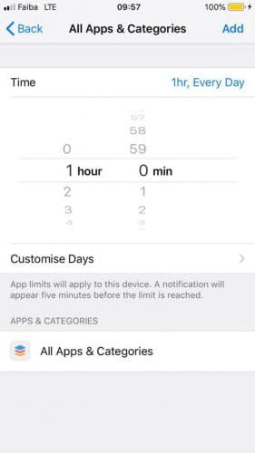 Verrouiller les applications Paramètres de l'iPhone Limites de l'application Temps