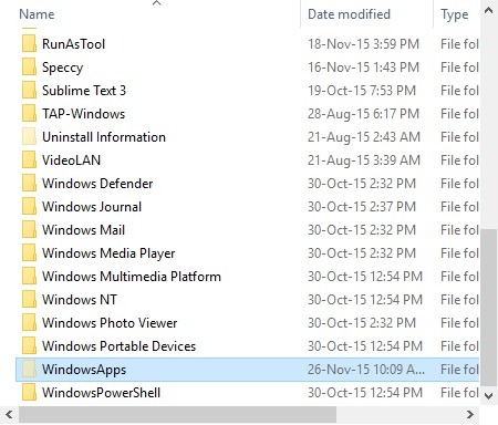 Dossier Windowsapps situé