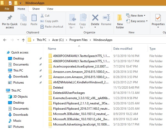 Dossier Windowsapps récupéré