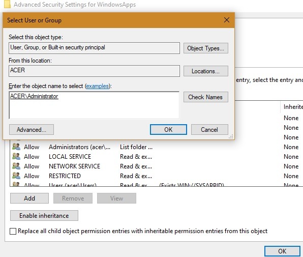 Windowsapps Sélectionnez le nom d'utilisateur ajouté automatiquement