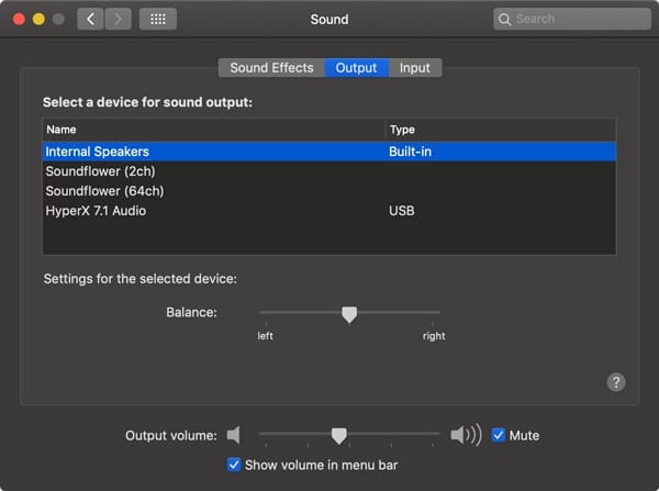 Haut-parleurs internes Soundflower Mac