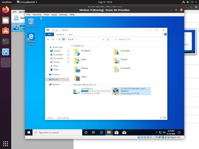 Explorateur de fichiers Windows sur Vbox ce PC