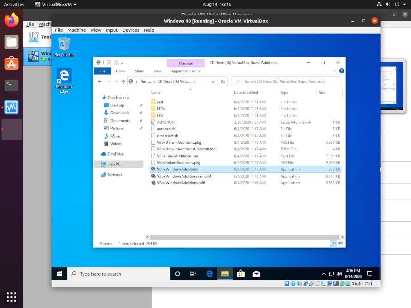 Ajouts Windows à l'explorateur de fichiers Windows sur Vbox