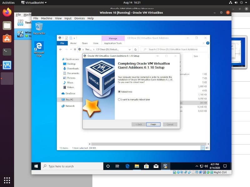 Terminer l'installation des ajouts Windows sur Vbox