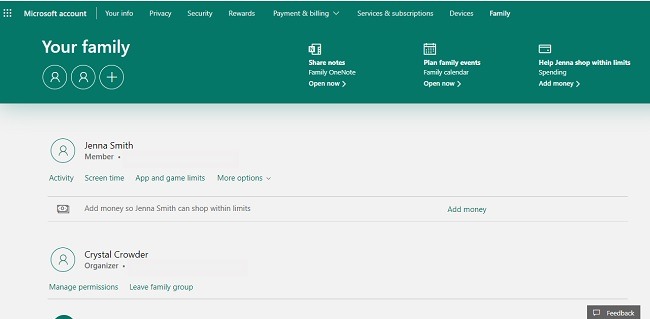 Comment configurer les fonctionnalités de sécurité familiale de Microsoft dans les membres de la famille Windows 10