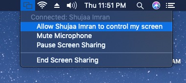 Approbation de l'écran de contrôle du partage d'écran Mac